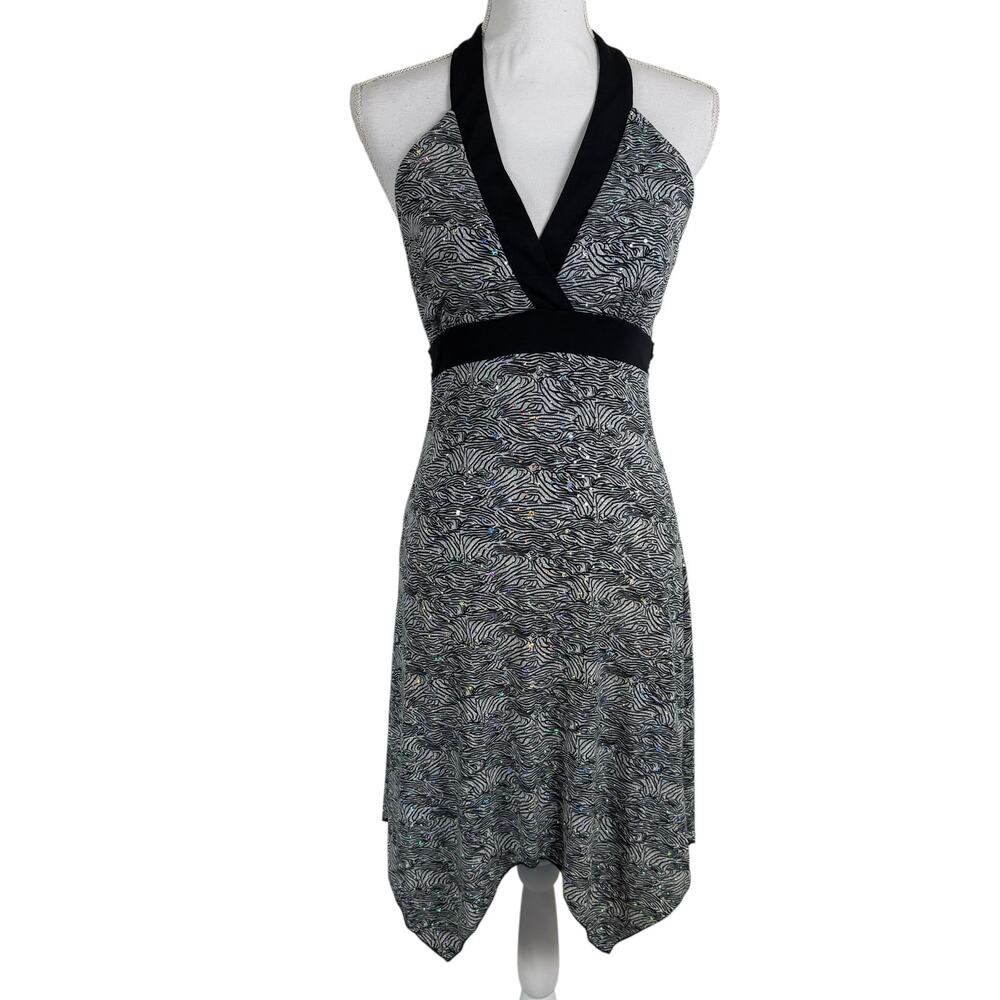 Vintage Y2K City Triangles Sequin Halter Babydoll Dress Medium Fairy Prom Party